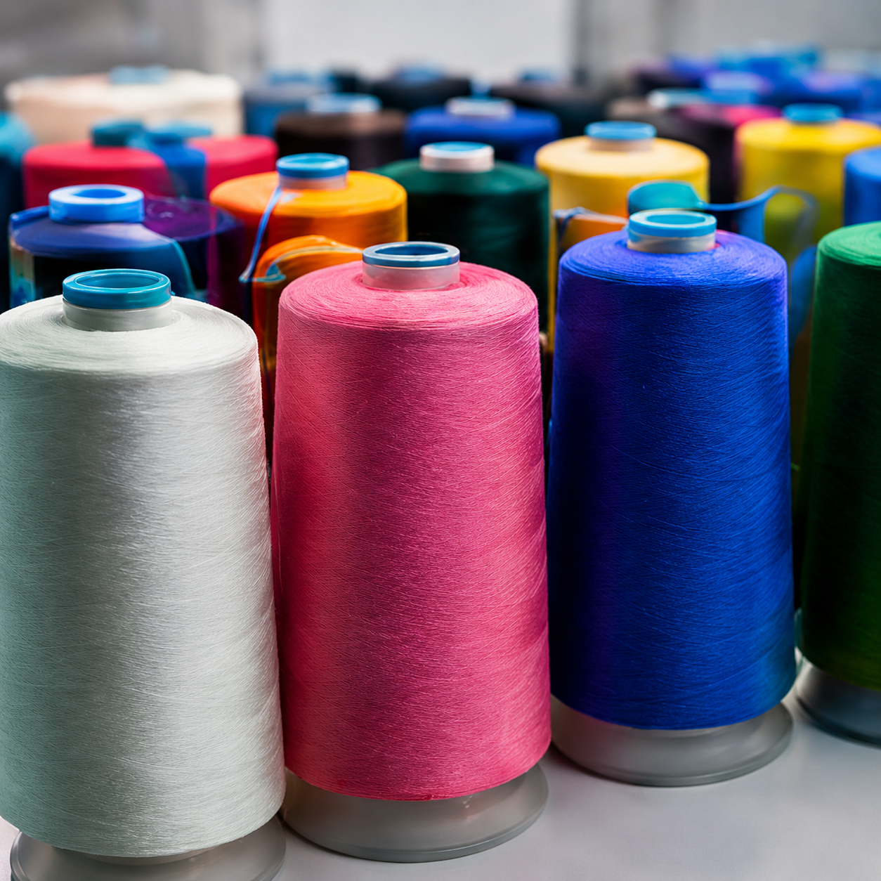 Colorful textile yarn cones